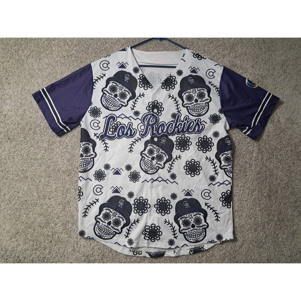 Colorado Rockies Baseball Jersey Mens XL White Los Rockies Sugar Skull SGA Promo